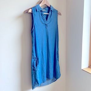 BeachLunchLounge Sleeveless Collared Shirt Denim Dress with pockets